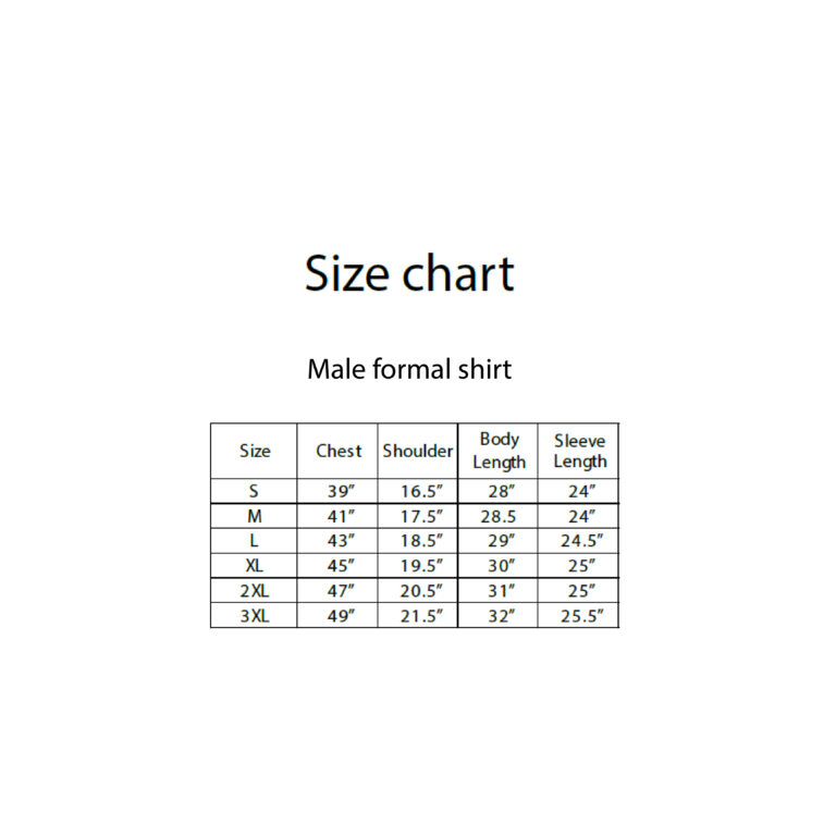 formal male-size chart